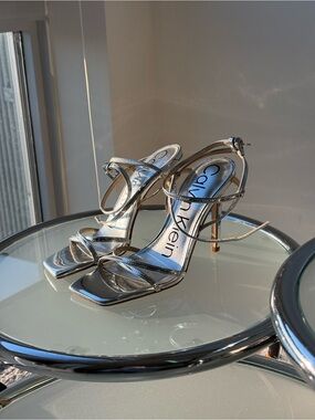 Calvin Klein Metallic Silver Strappy Heeled Sandals